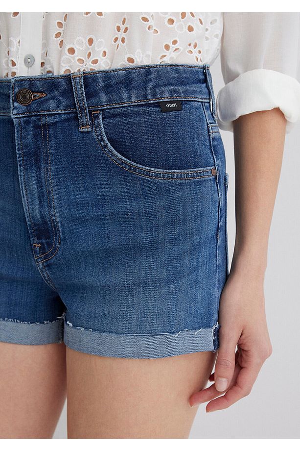 Vivia Cuffed Dark Flex Blue Jean Şort 1411217-89702 - 6