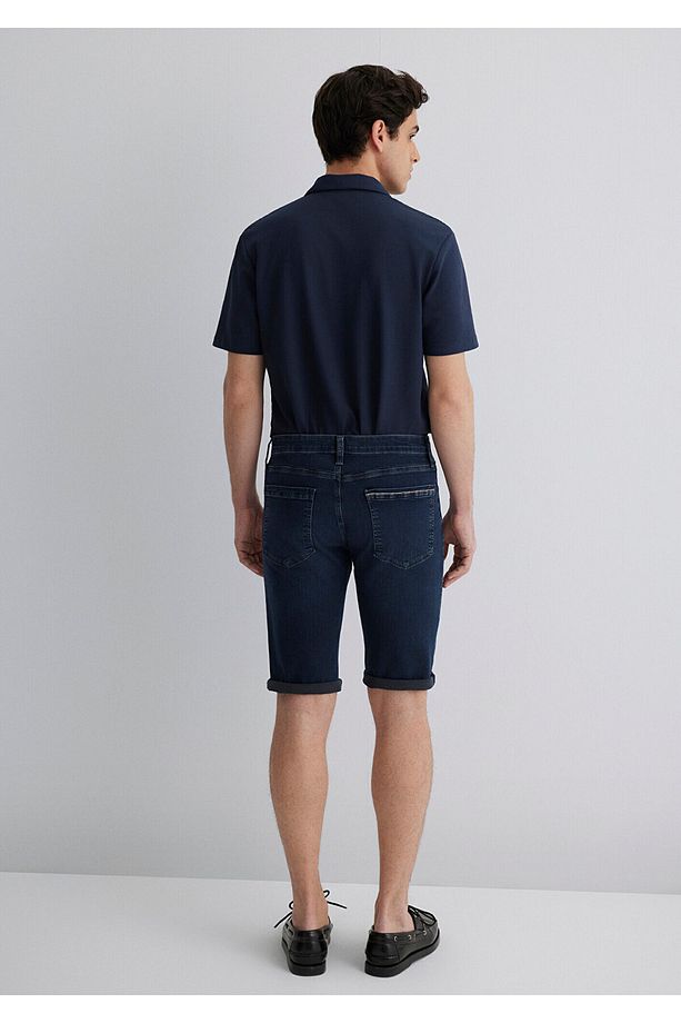 Nicholas Mavi Premium Gece Mavisi Jean Şort 0416087141 - 4