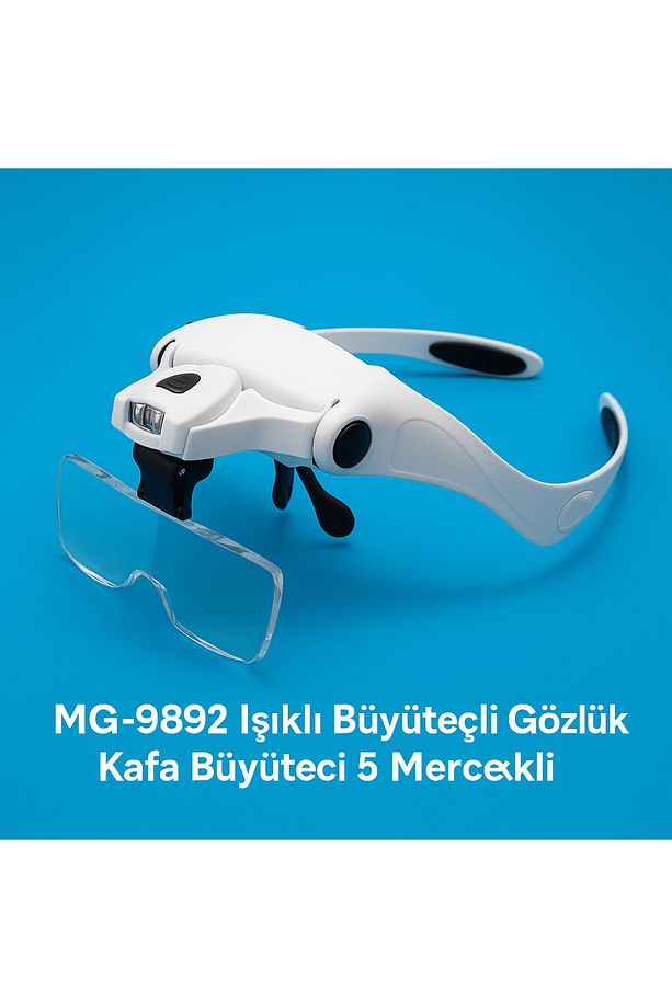 MG-9892 LED Işıklı Gözlük Kafa Büyüteci – 5 Farklı Mercek, Ayarlanabilir Loop Gözlük 2 LED ’li - 3