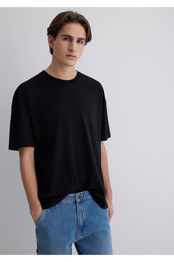 Organik Pamuk Siyah Oversize Tişört Oversize / Geniş Kesim 066902-900 - 2