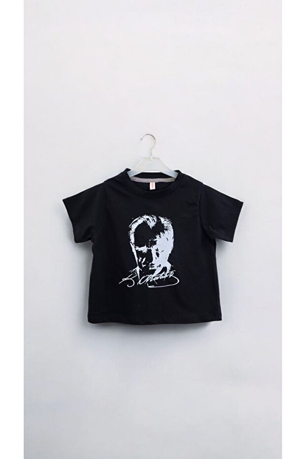 Atatürk No.1 Printed Children's Black Regular Fit Cotton T-Shirt