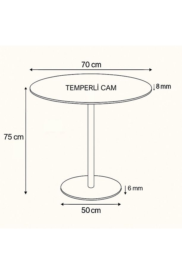 Siyah Mermer Desenli Modern 70 CM Yemek Masası 8 MM Temper Cam ( SADECE MASA ) - 3