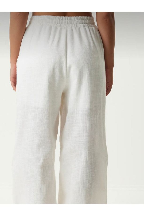 Astarlı Keten Pantolon - Beli Lastikli - Bol Paça - 3