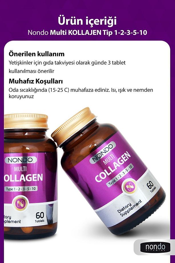 Multi Kolajen 60 Tablet ( 5 Çeşit Kolajen 1-2-3-5-10 Hyalüronik Asit Biotin Selenyum Çinko ) - 5