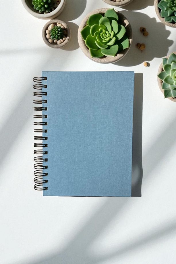 Açık Mavi Keten Kapaklı Kişiselleştirilebilir Defter – 110 gr Ivory Kağıt, Sert Kapak, 80 Yaprak - 1