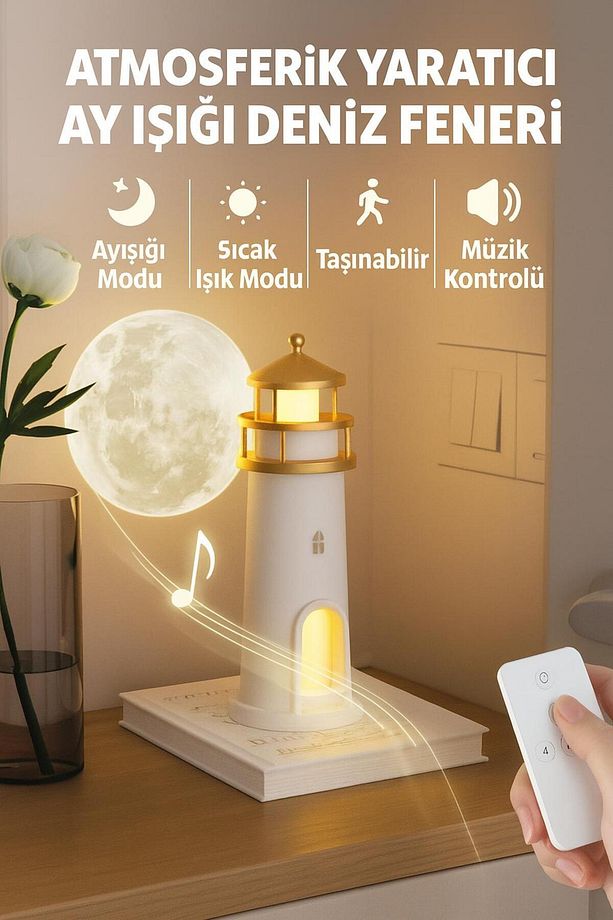 Atmosferik Taşınabilir Ay Projeksiyon Deniz Feneri Lambası - 1