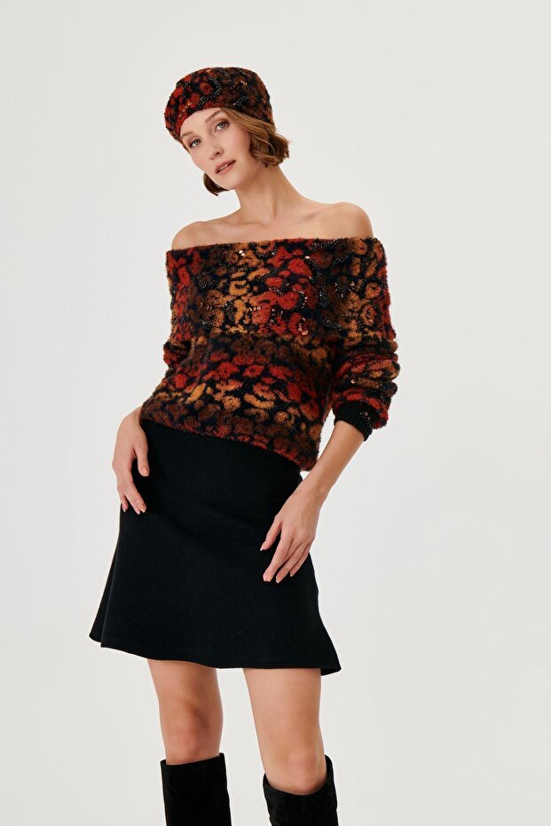 Bardot Yaka El işi Pullu Triko Kazak - 1