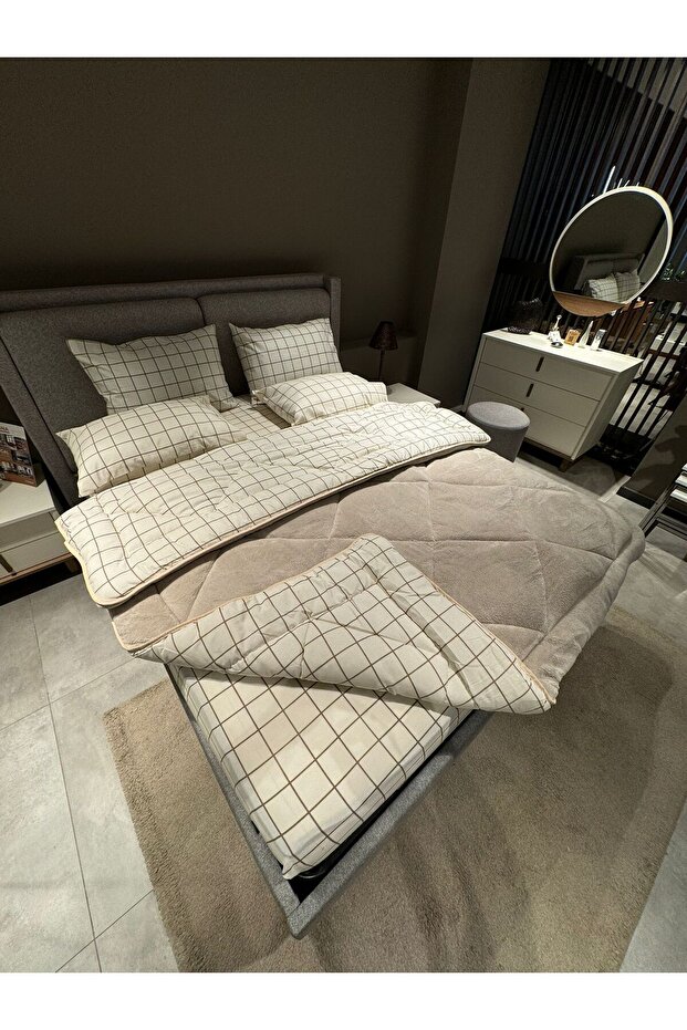 Çift Kişilik Welsoft Pufidik Uyku Seti (LASTİKLİ ÇARŞAFLI) Krem Kare - 7