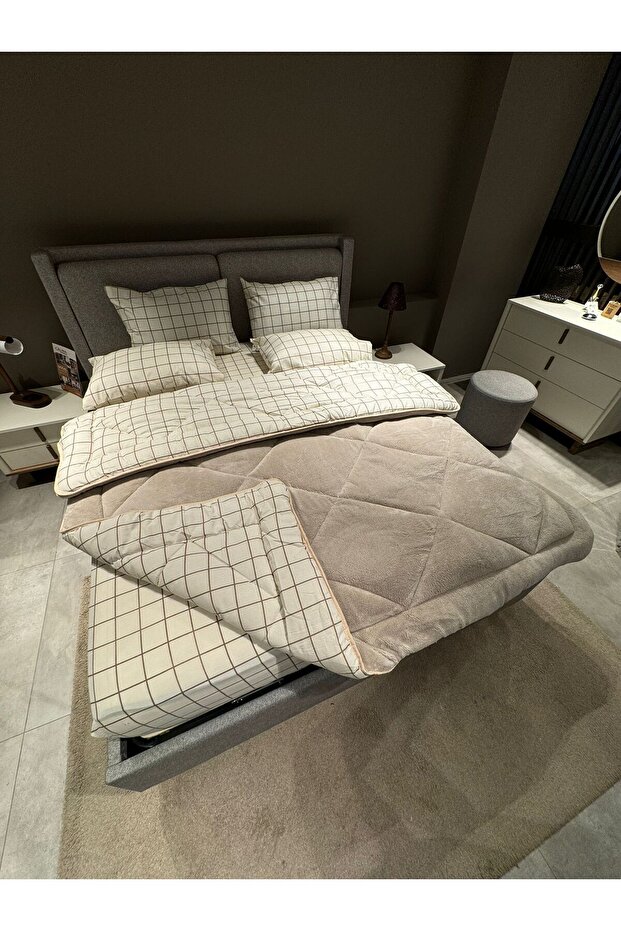 Çift Kişilik Welsoft Pufidik Uyku Seti (LASTİKLİ ÇARŞAFLI) Krem Kare - 3