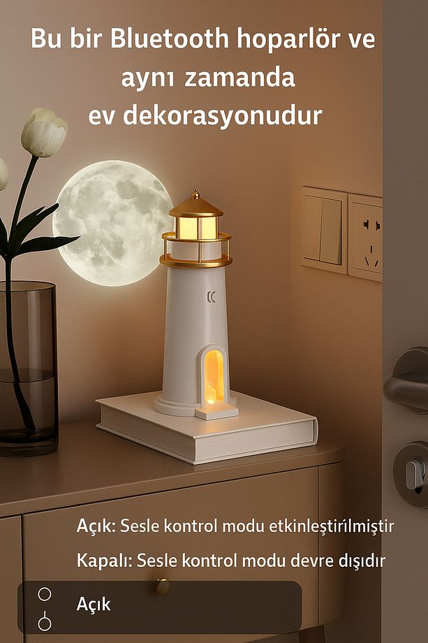 Atmosferik Taşınabilir Ay Projeksiyon Deniz Feneri Lambası - 5