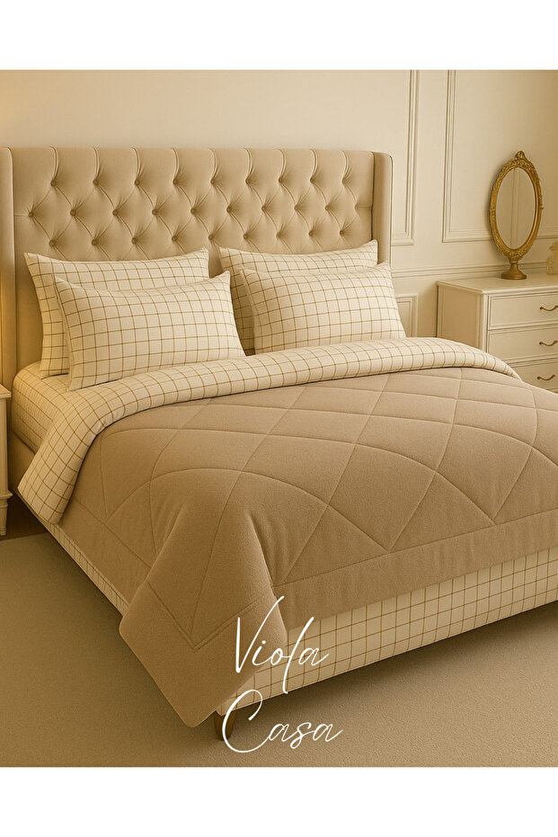 Çift Kişilik Welsoft Pufidik Uyku Seti (LASTİKLİ ÇARŞAFLI) Krem Kare - 1