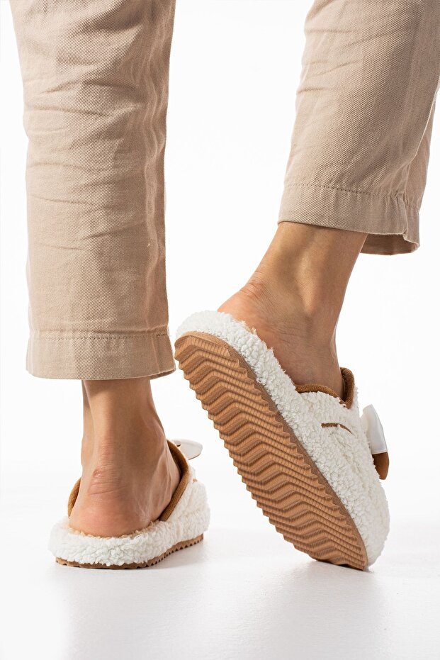 Beyaz Papyon Kışlık Kadın Terlik - 6