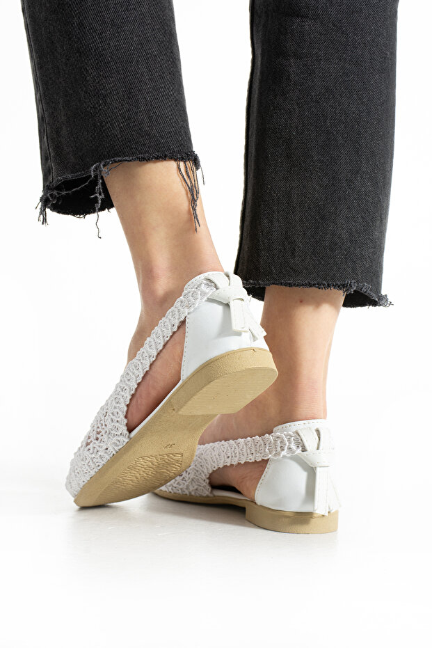 White Open Side Braided Sandals - 8