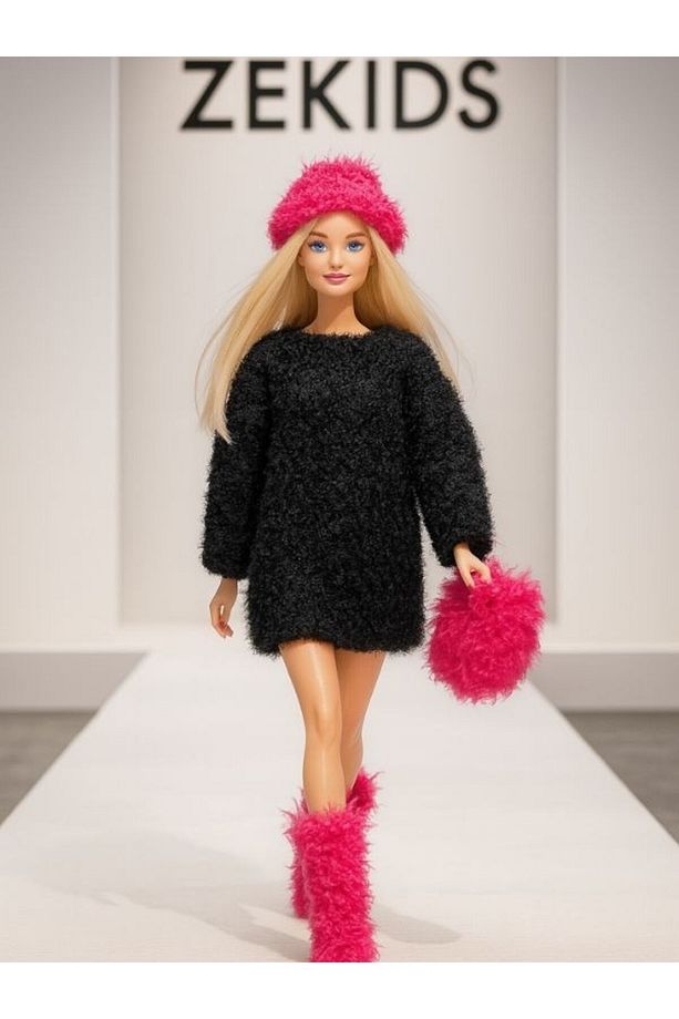 Barbie Bebek Için Handmade Elbise, Çanta,şapka Ve Ayakkabı Takım - 2