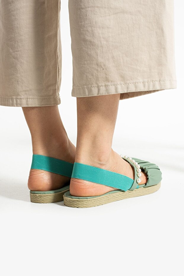 Green Pearl Elastic Sandals - 7