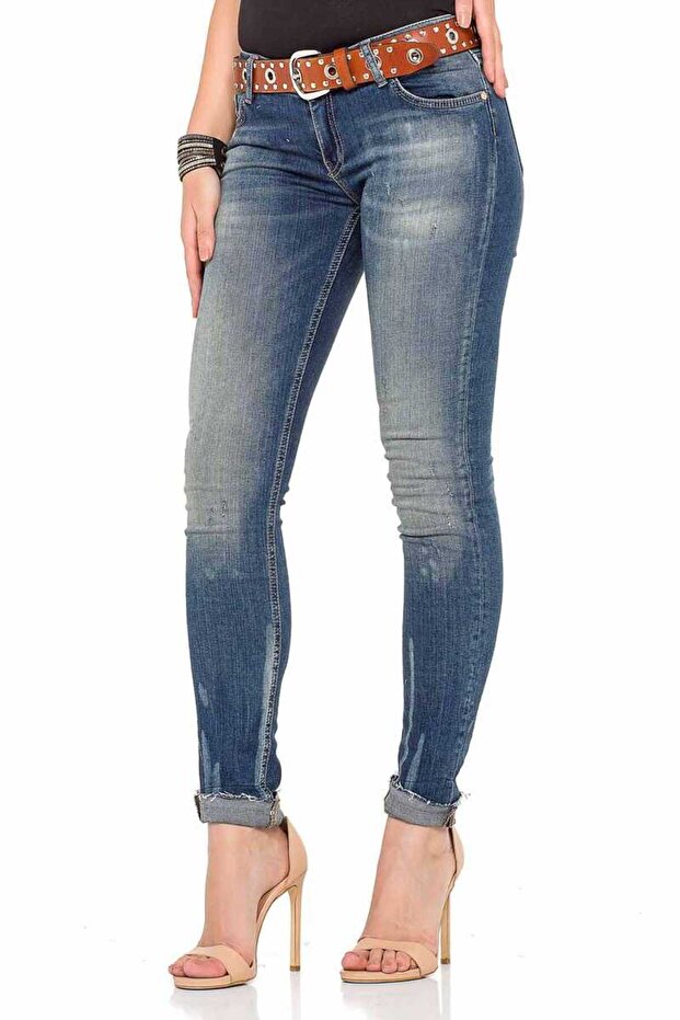Women's Blue Distressed Washed Jeans