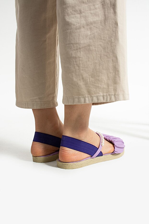 Sandale elastice cu perle liliac - 8