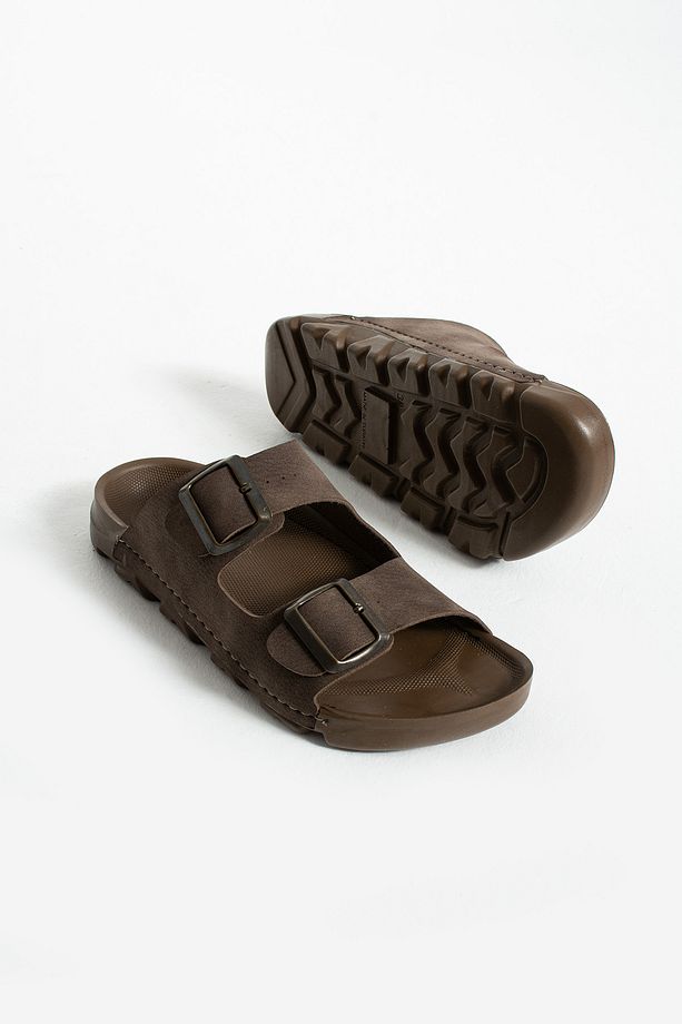 Kahverengi Yazlık Unisex Çift Toka Yumuşak Ve Hafif Terlik - 7