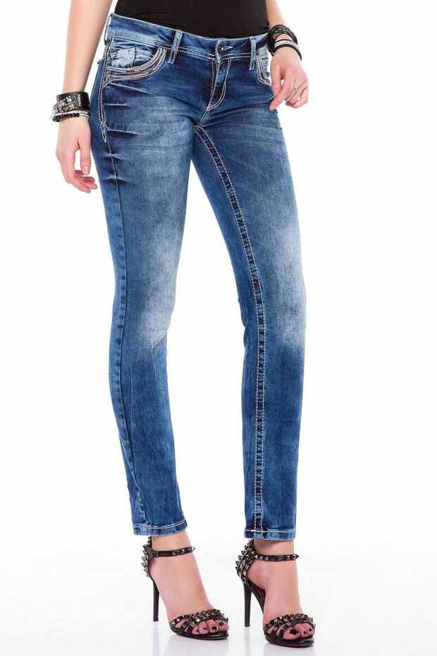 Wd352 Slim Fit Jean Trousers with Embroidered Pockets