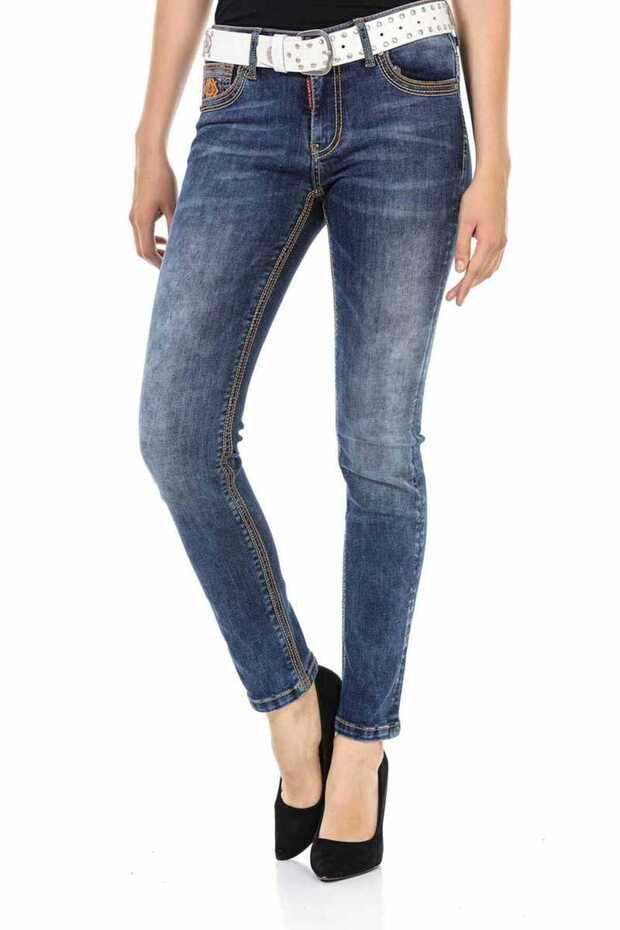 Wd462 Embroidered Dark Blue Women's Jeans