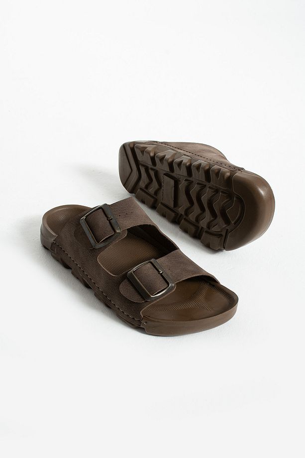Kahverengi Yazlık Unisex Çift Toka Yumuşak Ve Hafif Terlik - 3