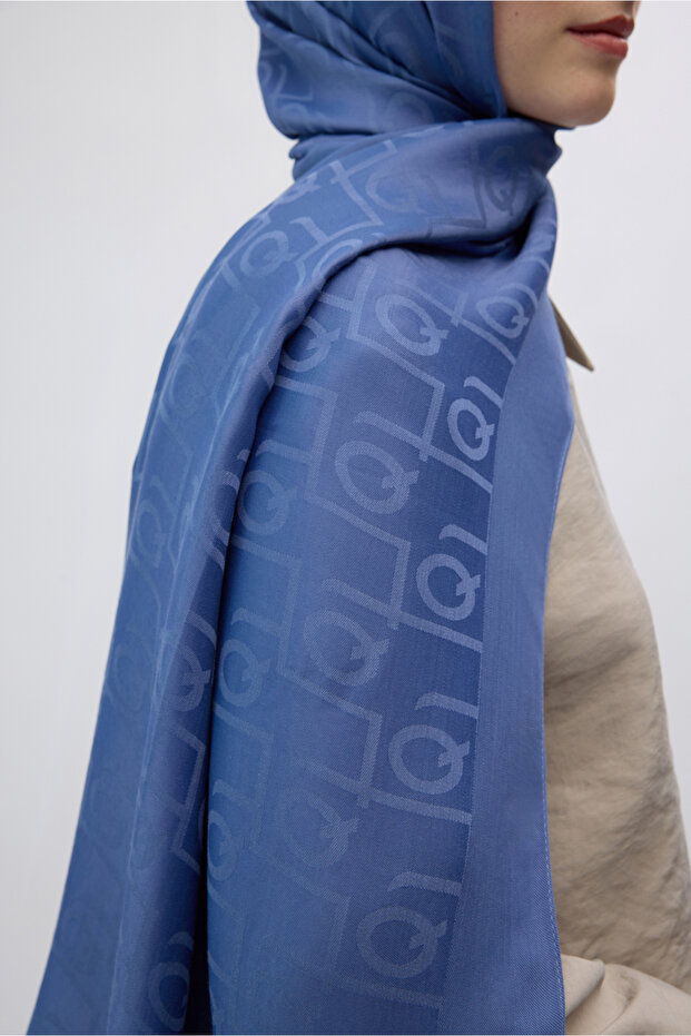 İpek Jakar Monogram Şal İndigo - 3