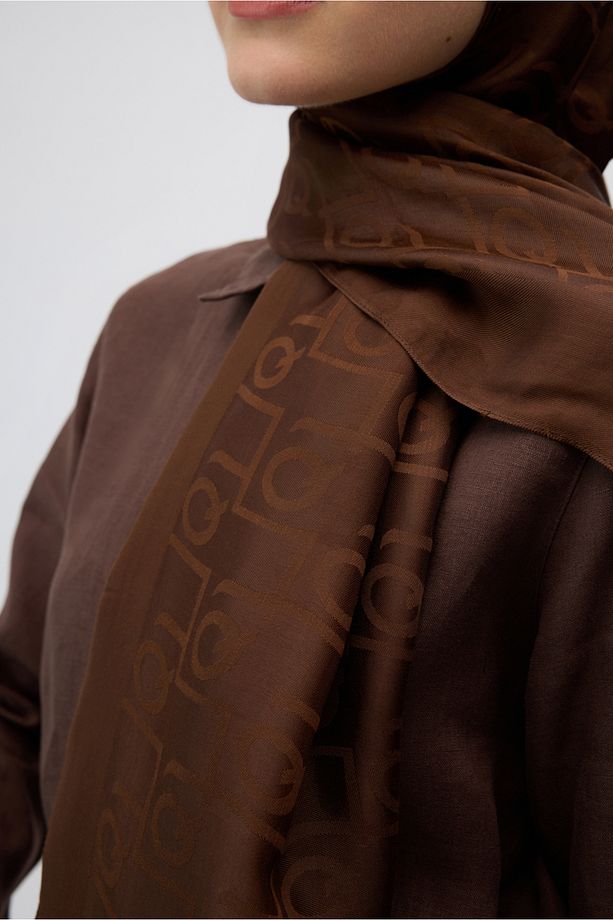 İpek Jakar Monogram Şal Acı Kahve - 4