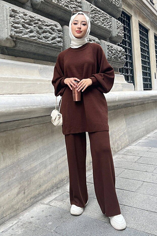 Balon Kol Çelik Örme Triko Tunik Pantolon Takım - 1