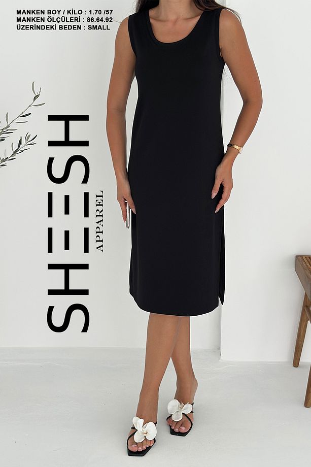 Siyah Askılı Basic Modal Yazlık Elbise - 6