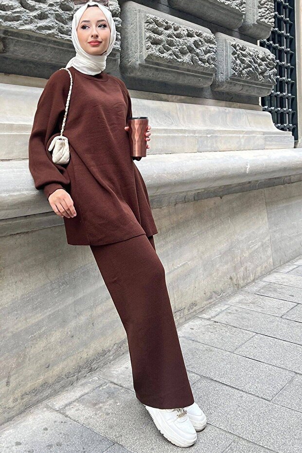 Balon Kol Çelik Örme Triko Tunik Pantolon Takım - 3