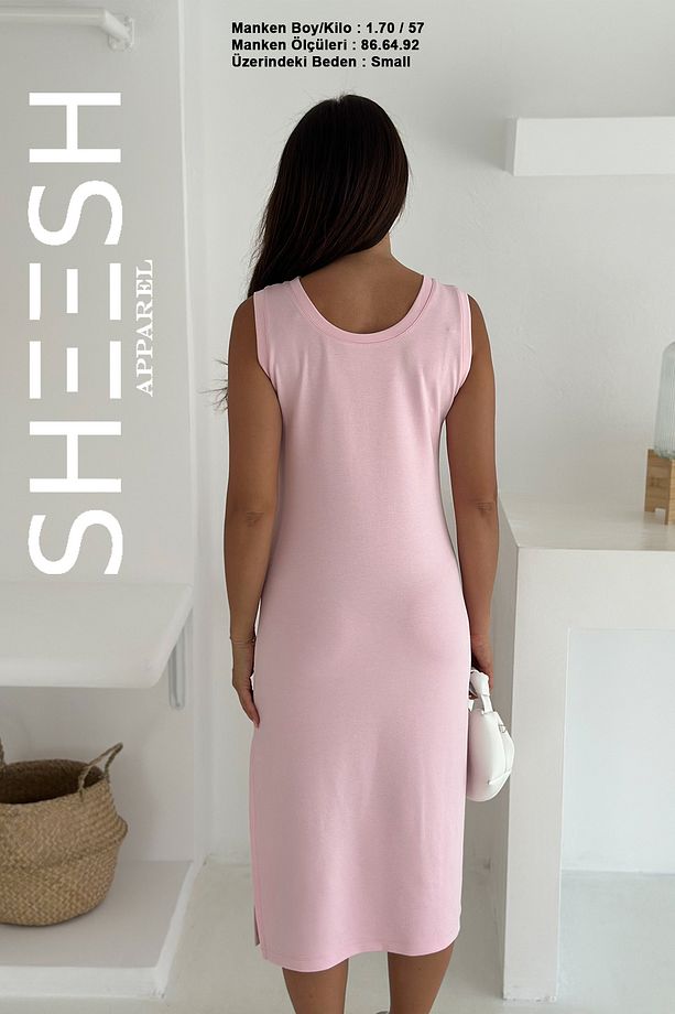 Pembe Askılı Basic Modal Yazlık Elbise - 7