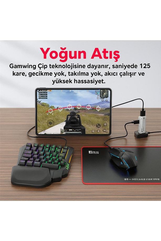 Ergonomik Tek El RGB Gaming Klavye & Mouse Seti – Şarj İstasyonlu + Mousepad Hedyeli - 4