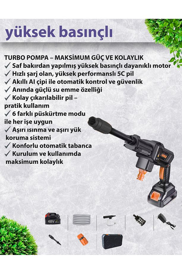 Akülü Yüksek Basınçlı Oto Yıkama Tabancası, Sulama 30 Bar - 4