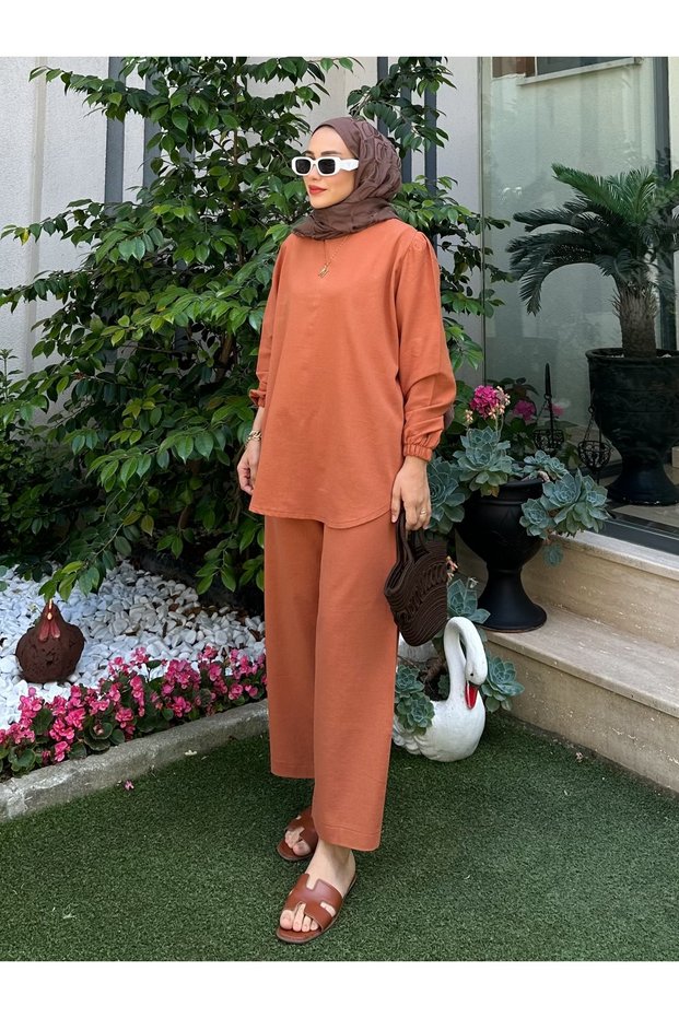 مجموعة سراويل شيلي وقماش القرفة العضوية