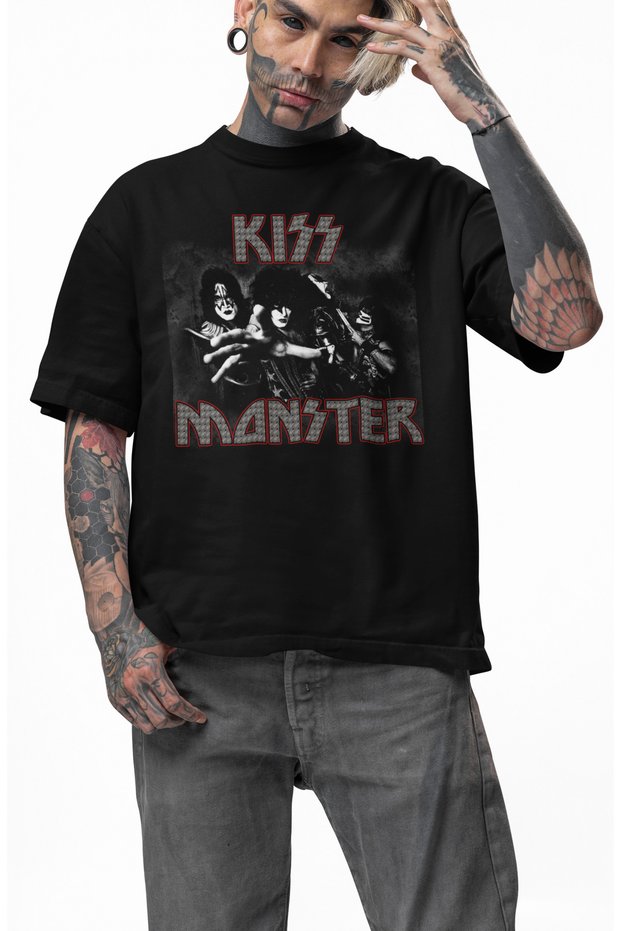 Oversize Rock Band Kiss Monster Printed T-Shirt, Unisex Rock-Metal Music Printed T-Shirt