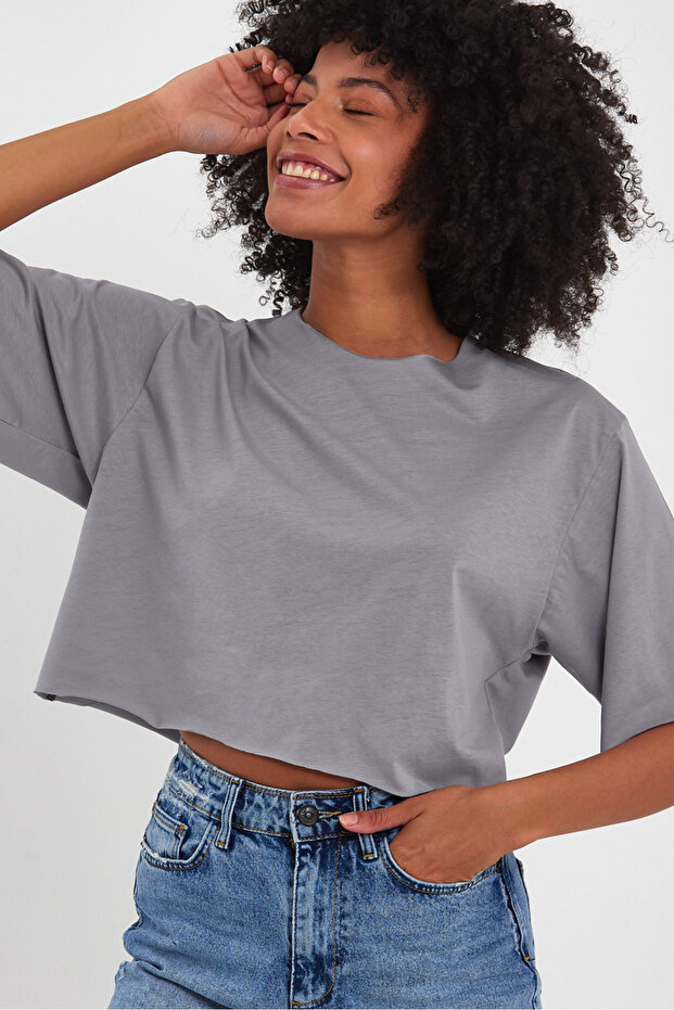 Kadın Basic Oversize Crop - 4