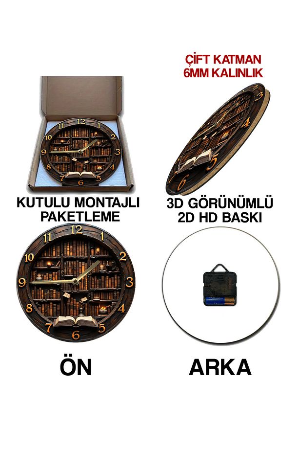 Sessiz Yuvarlak Ahşap Duvar Saati, Kuvars Hareketli 3d Görünümlü 2d Saat Sdw065 - 6