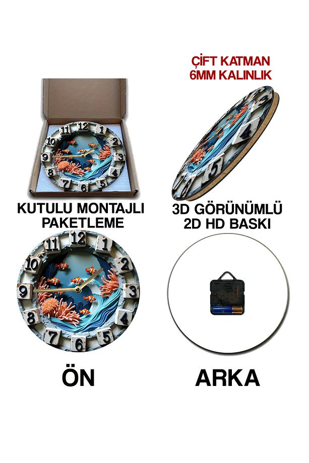 Sessiz Yuvarlak Ahşap Duvar Saati, Kuvars Hareketli 3d Görünümlü 2d Saat Sdw060 - 7