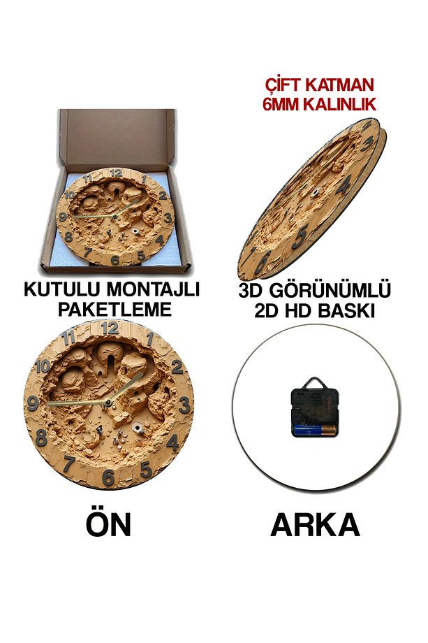 Sessiz Yuvarlak Ahşap Duvar Saati, Kuvars Hareketli 3d Görünümlü 2d Saat Sdw070 - 7