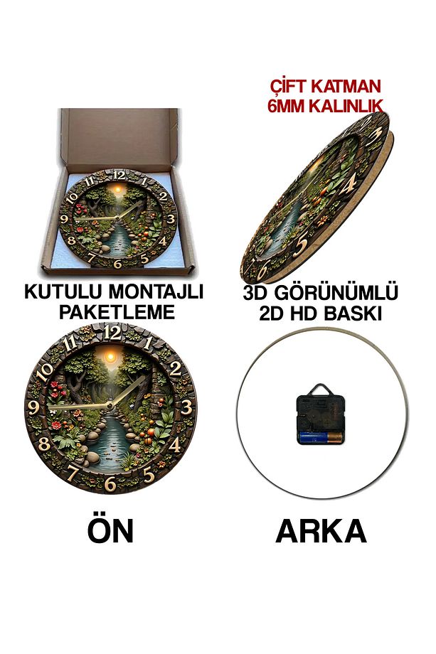 Sessiz Yuvarlak Ahşap Duvar Saati, Kuvars Hareketli 3d Görünümlü 2d Saat Sdw082 - 7