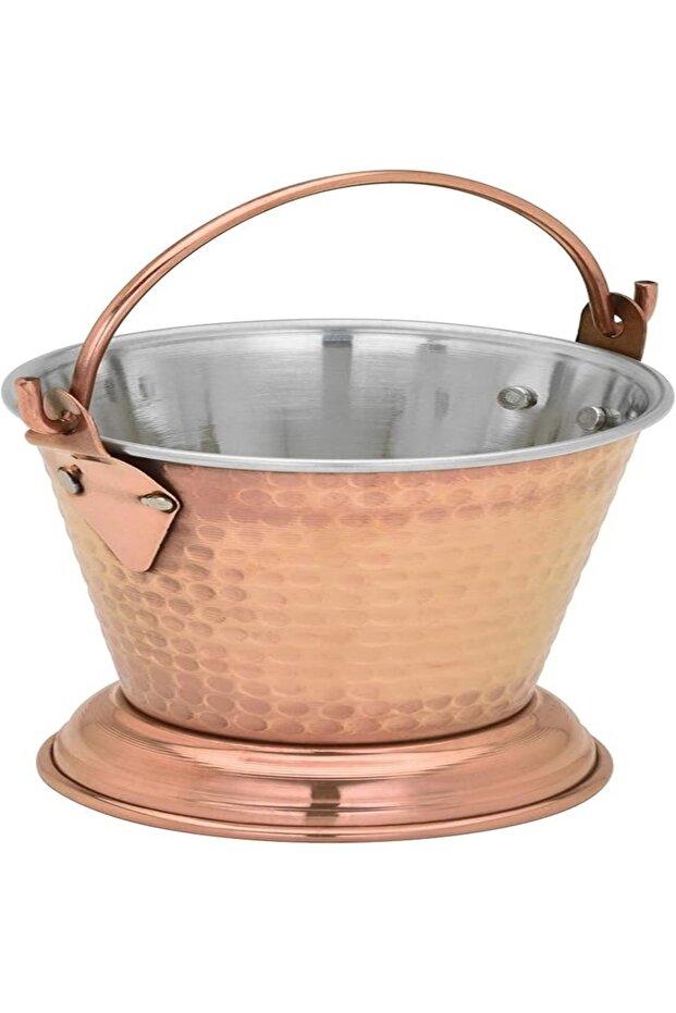 Double Wall Copper Gravy Bucket Traditional Indian Style Serving Bucket for Gravies
