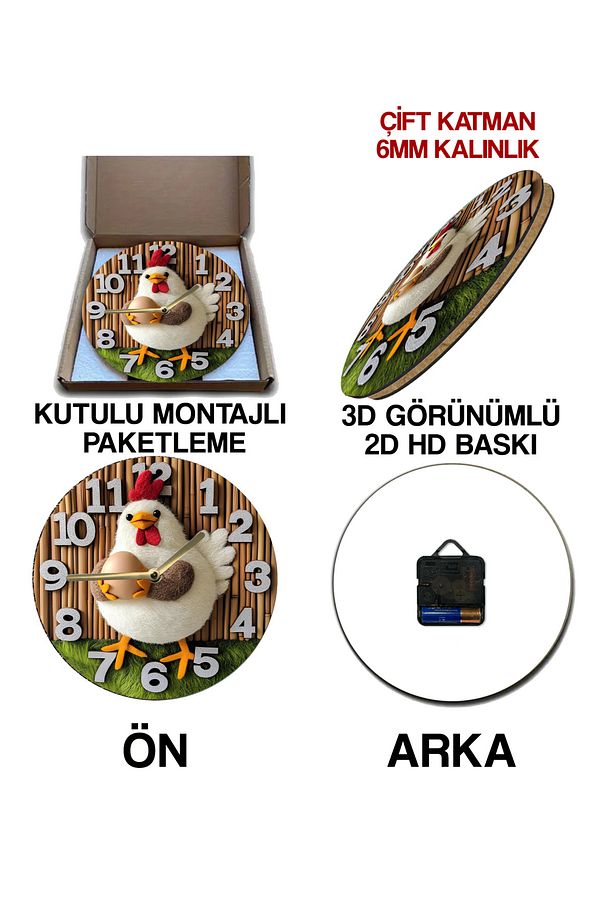 Sessiz Yuvarlak Ahşap Duvar Saati, Kuvars 3 Boyut Görünümlü 2d Saatler - 6