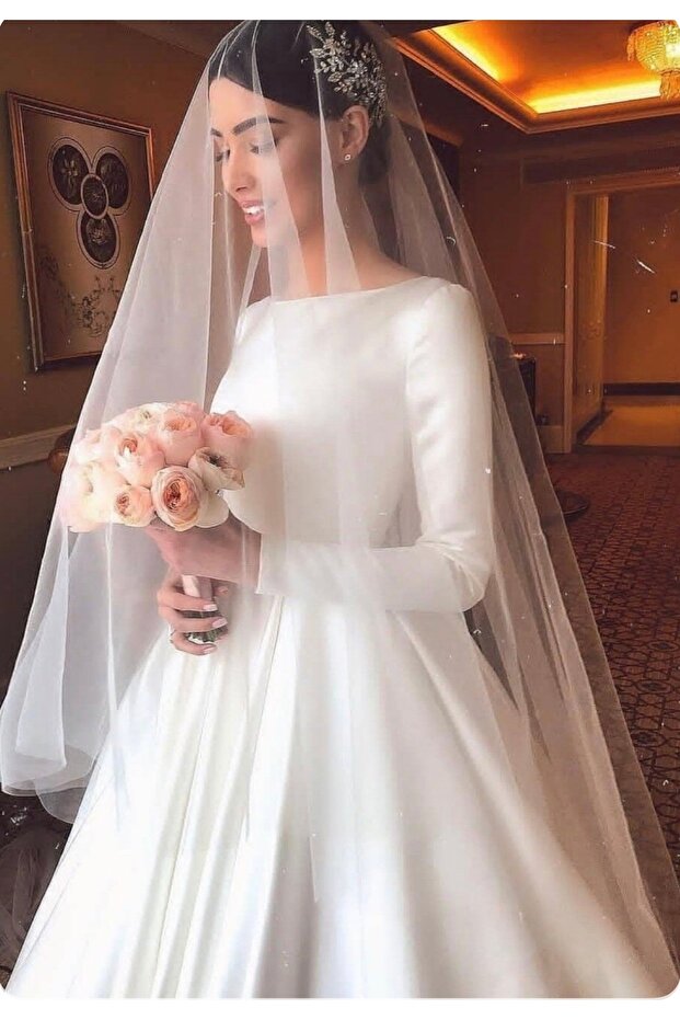 Long Straight Oval Cut Off White 3 Meters Veil
