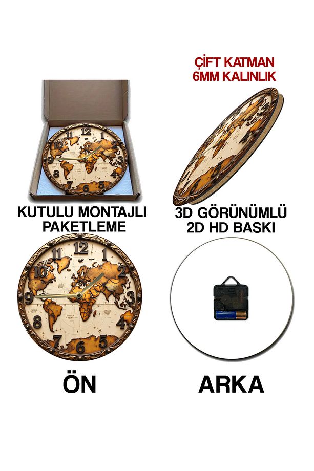 Sessiz Yuvarlak Ahşap Duvar Saati, Kuvars Hareketli 3d Görünümlü 2d Saat Sdw132 - 7