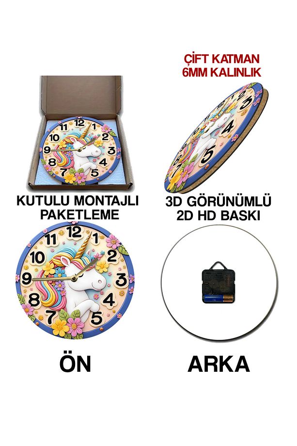 Sessiz Yuvarlak Ahşap Duvar Saati, Kuvars Hareketli 3d Görünümlü 2d Saat Sdw Çocuk Odası - 7