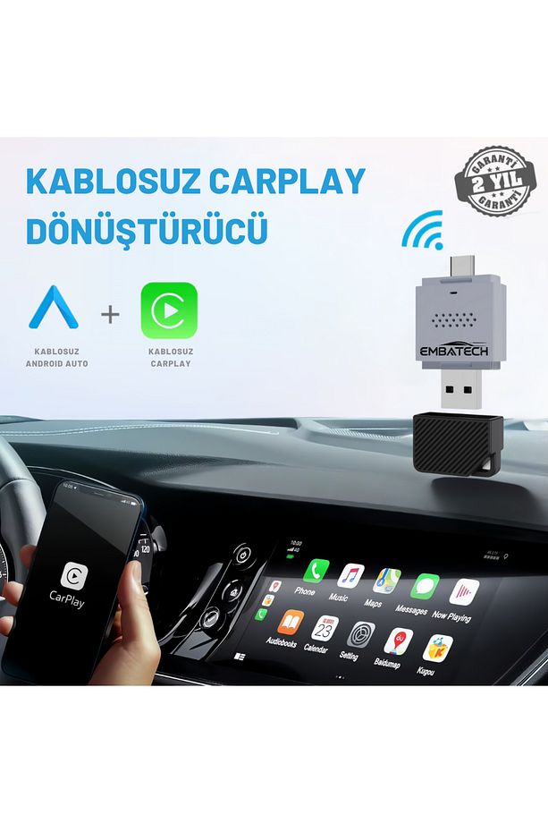 Araç Içi 2in1 Android Ve Apple Cihazlar Için Kablosuz Android Auto Ve Carplay Adaptörü (EMT-004) - 1