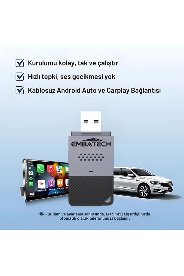 Araç Içi 2in1 Android Ve Apple Cihazlar Için Kablosuz Android Auto Ve Carplay Adaptörü (EMT-004) - 3
