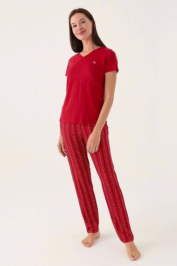 Basics Bordo Kadın Kısa Kol Pijama Takımı - 3