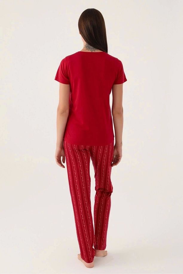 Basics Bordo Kadın Kısa Kol Pijama Takımı - 5
