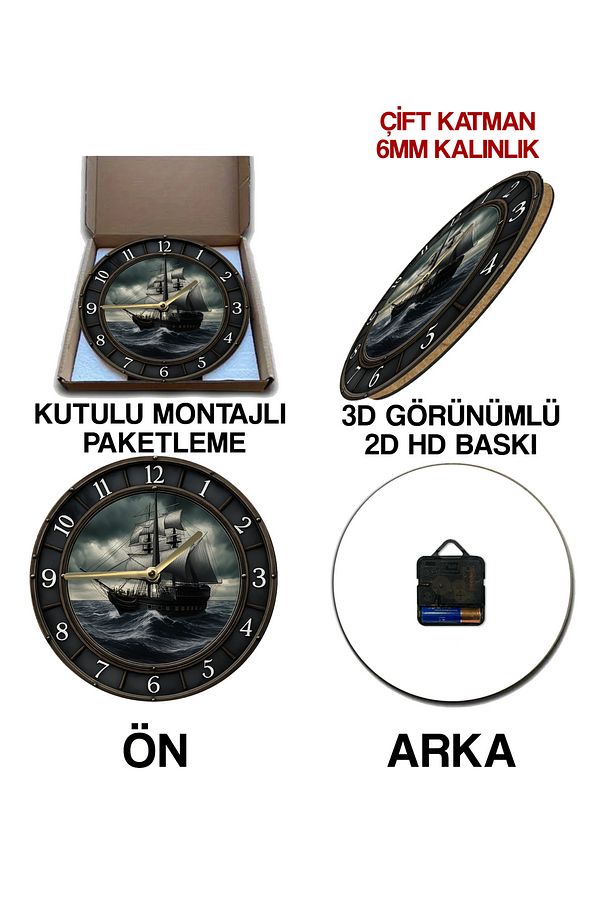 Sessiz Yuvarlak Ahşap Duvar Saati, Kuvars Hareketli 3d Görünümlü 2d Saat Sdw - 7